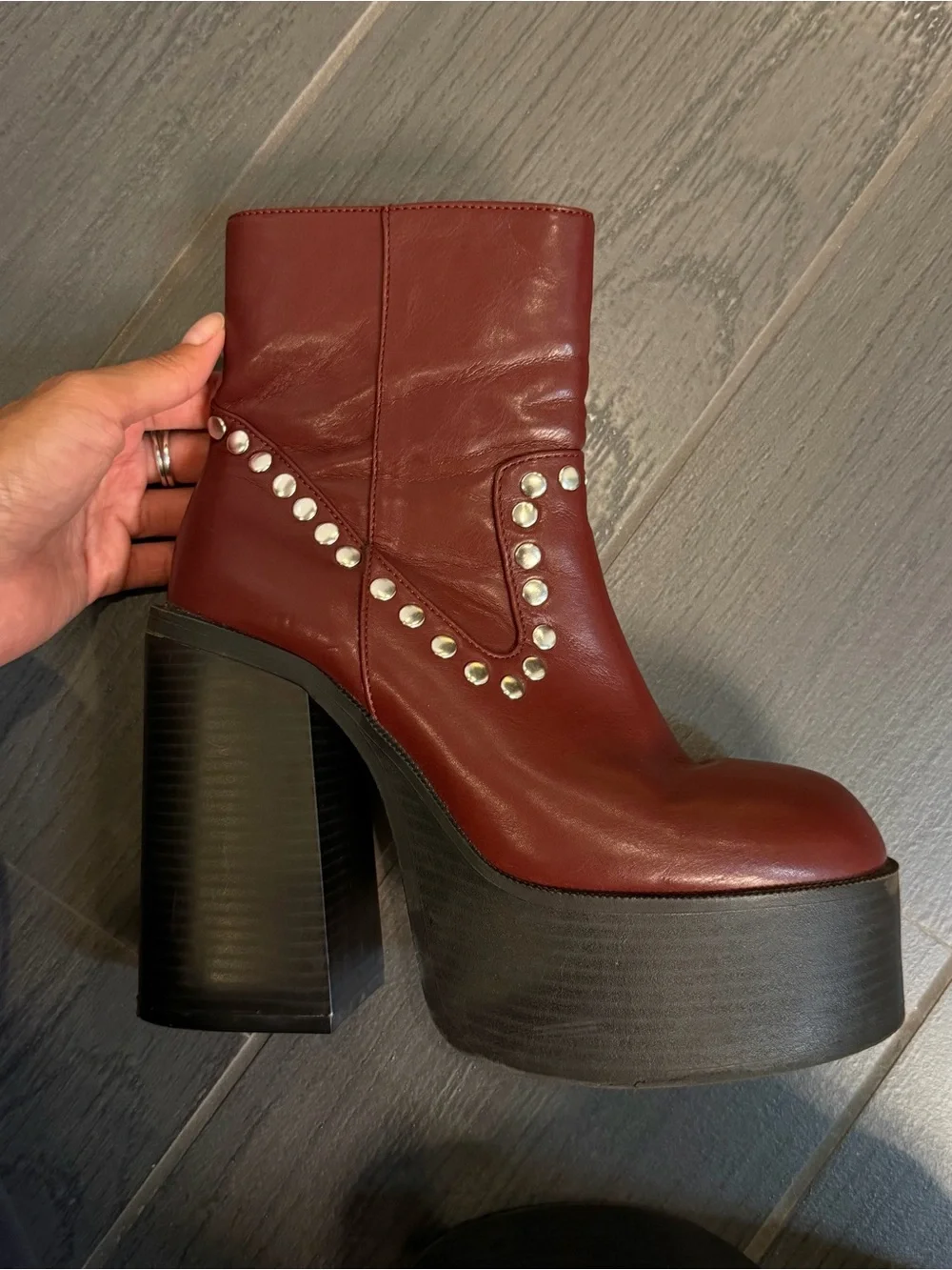 Urban Outfitters Burgundy Platform Studded Ankle Booties